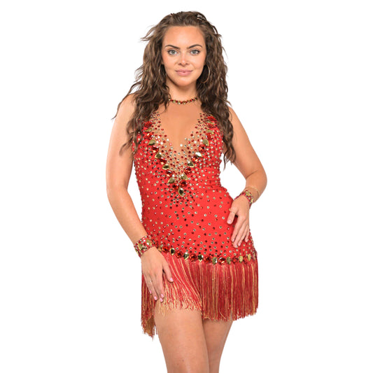 Red Samba Dresses with Fringe